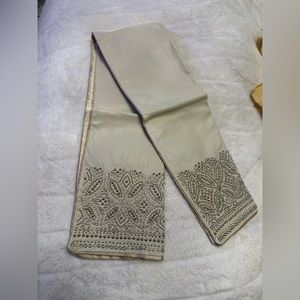 New Versace silk and leather shawl scarf with silver hardware detailing